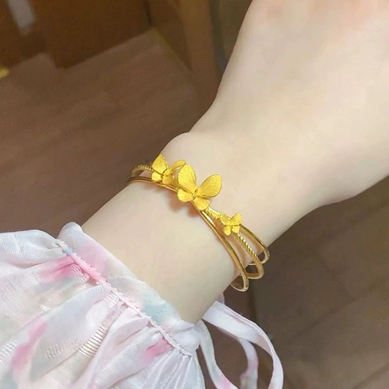 JIN BAI ZHENG 钛钢手镯 新中式轻奢百搭蝴蝶手镯精美可调节镯子