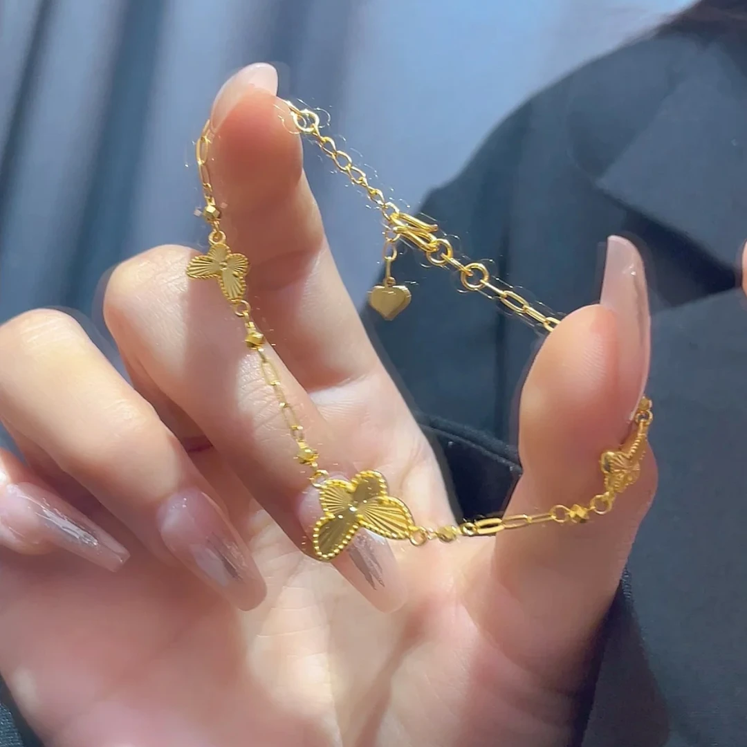 铜合金手链 2025新款时尚轻奢三花蝴蝶手链女气质精美百搭不掉色