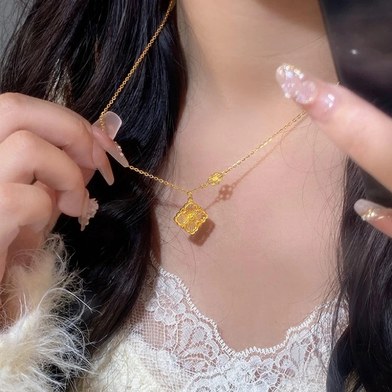JIN BAI ZHENG 铜合金项链 时尚拉丝四叶草项链女气质百搭不掉色