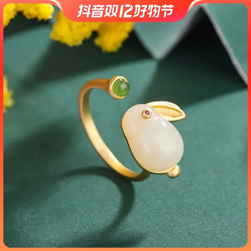 钛钢合成锆石戒指 新款钛钢小兔子戒指小众女不掉色可调节送礼
