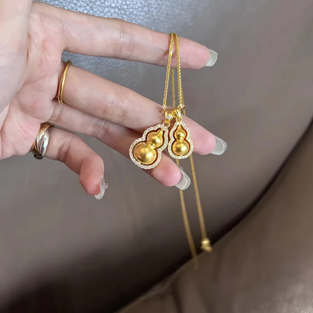 铜合金项链 新中式双葫芦项链女款轻奢百搭不掉色可旋转葫芦吊坠