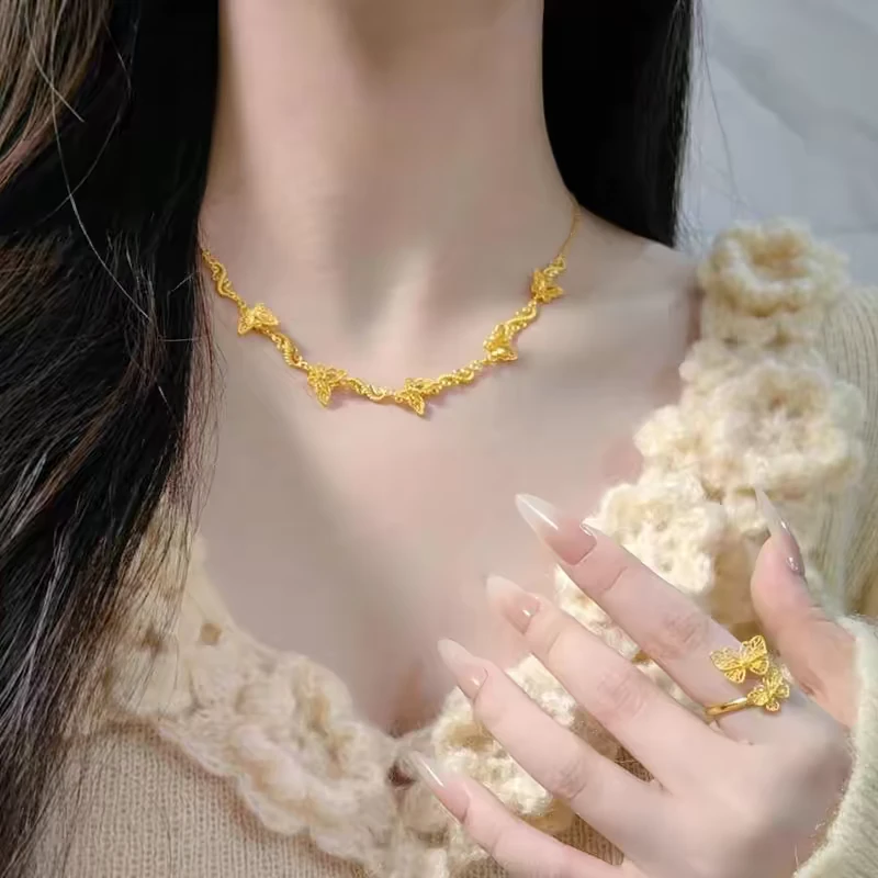 JIN BAI ZHENG 铜合金项链 精致百搭蝴蝶繁花似锦项链女款不掉色