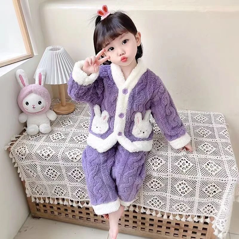 可爱女童加绒加厚保暖睡衣2023秋冬款冬季儿童女孩宝宝家居服套装