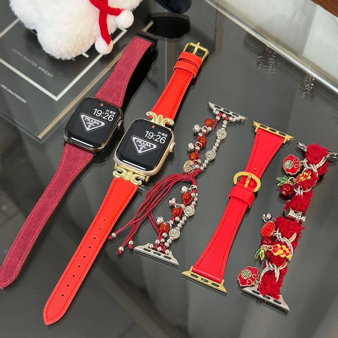 QALUO适用applewatchS11/S10新年款红色iwatch98se代苹果表带高级