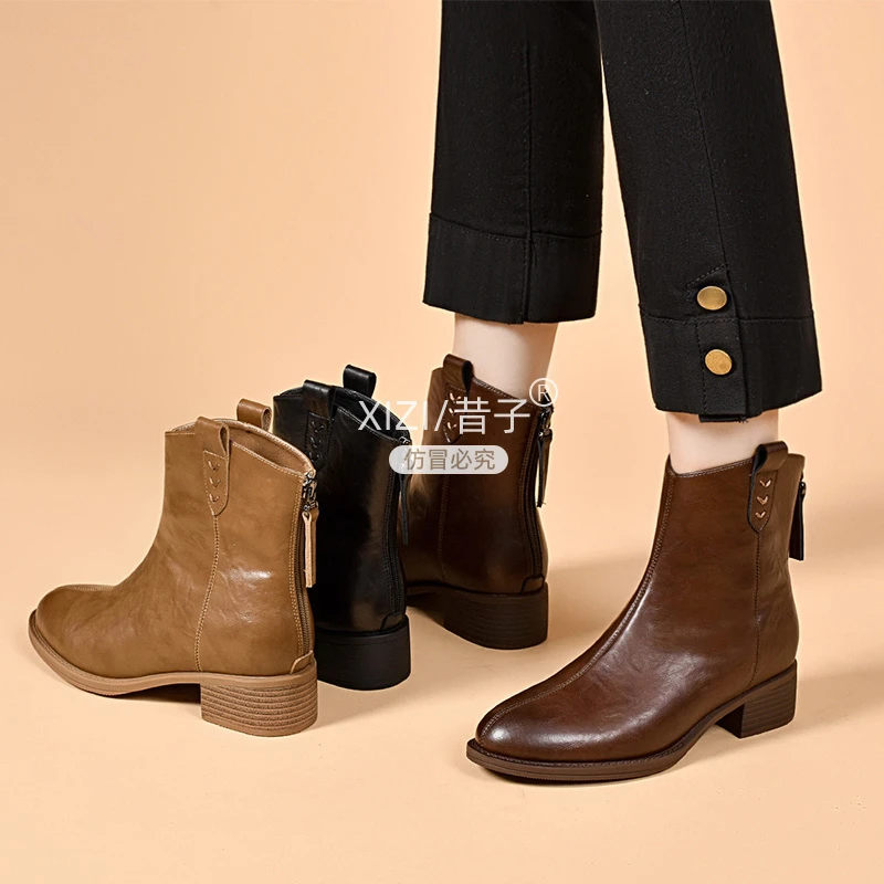 昔子8131短靴马丁靴切尔西短靴粗跟舒适百搭英伦风秋冬中跟时尚款