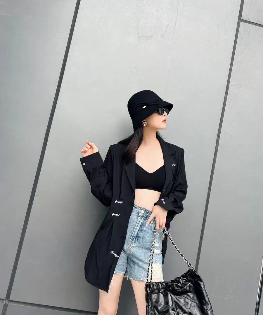 深圳南油原创新款全身白色英文字母不规则衬衫西装外套031