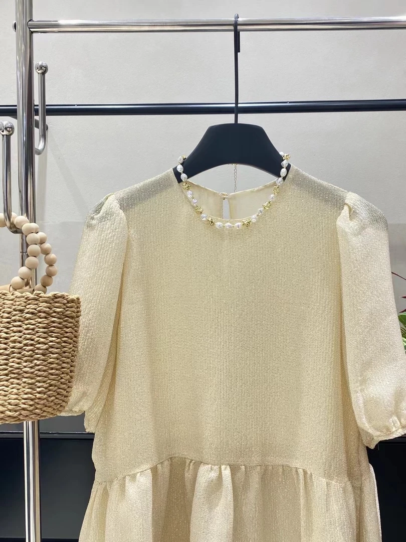 深圳南油原创2024年新款丝丝金线连衣裙07123