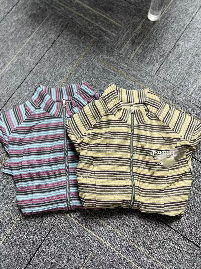 深圳南油原创2024新款N99条纹拉链英文短袖62436