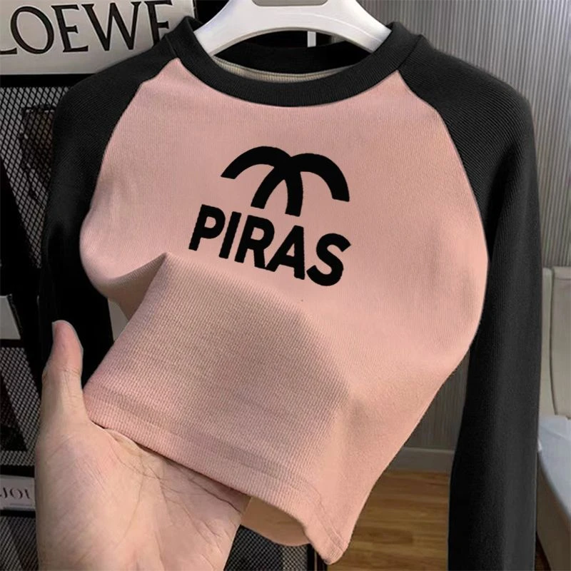 秋冬女童长袖t恤上新款拼色卡通印花圆领宝宝洋气休闲时尚打底衫