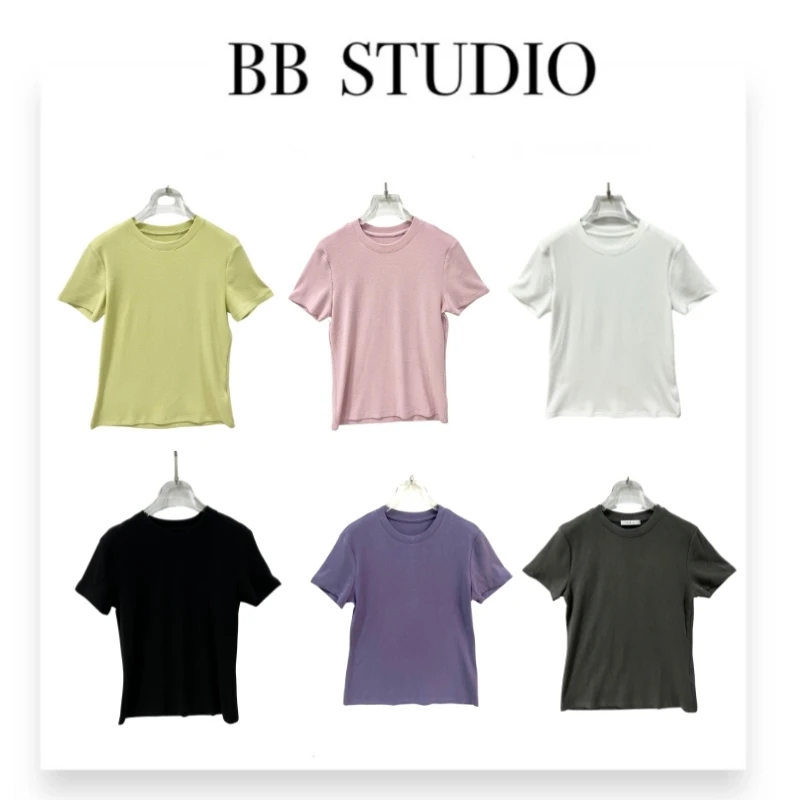 79679【莫奈花园】气质时尚雅致净色百搭舒适T恤休闲显瘦潮流