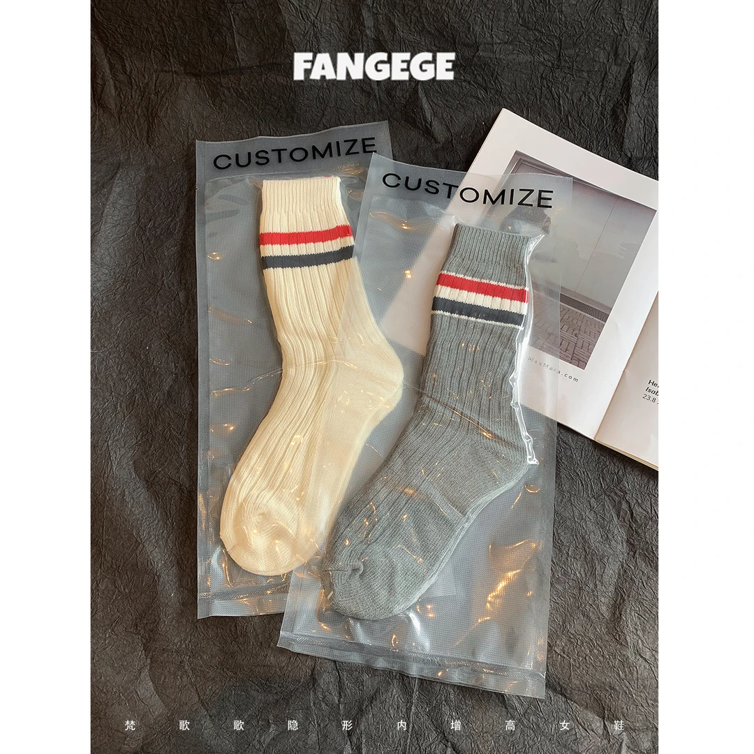 FANGEGE/梵歌歌 袜子哟~三条纹标签针织秋冬中筒袜子灰白2双装