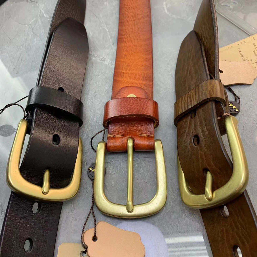 兔 头层牛皮复古风6008男款腰带方钳子扣简单实用真皮腰带送父亲