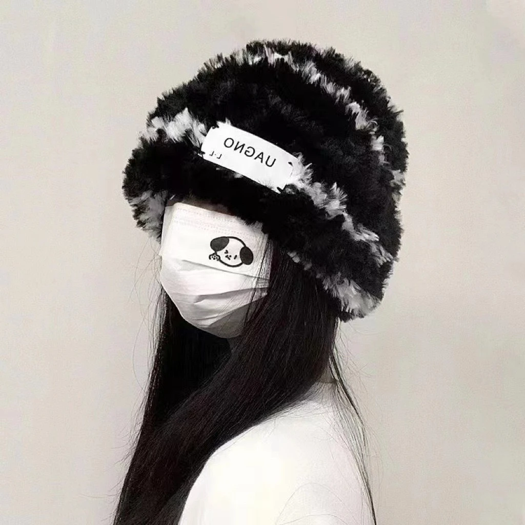 条纹针织帽新款冬季成人保暖帽毛绒帽韩版花纹户外毛绒保暖帽女