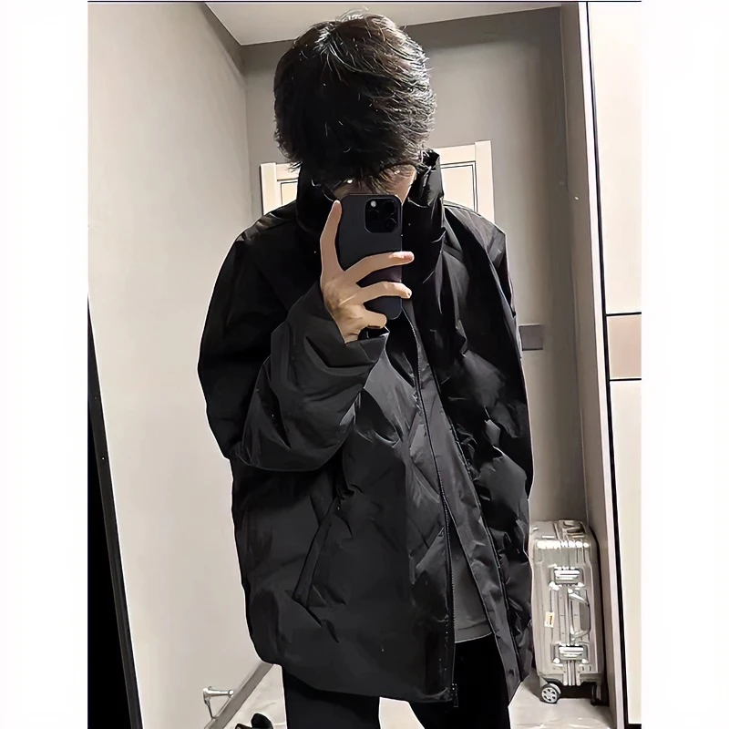 黑色棉服男款冬季加厚棉服轻薄cleanfit美式面包服立领工装外套男