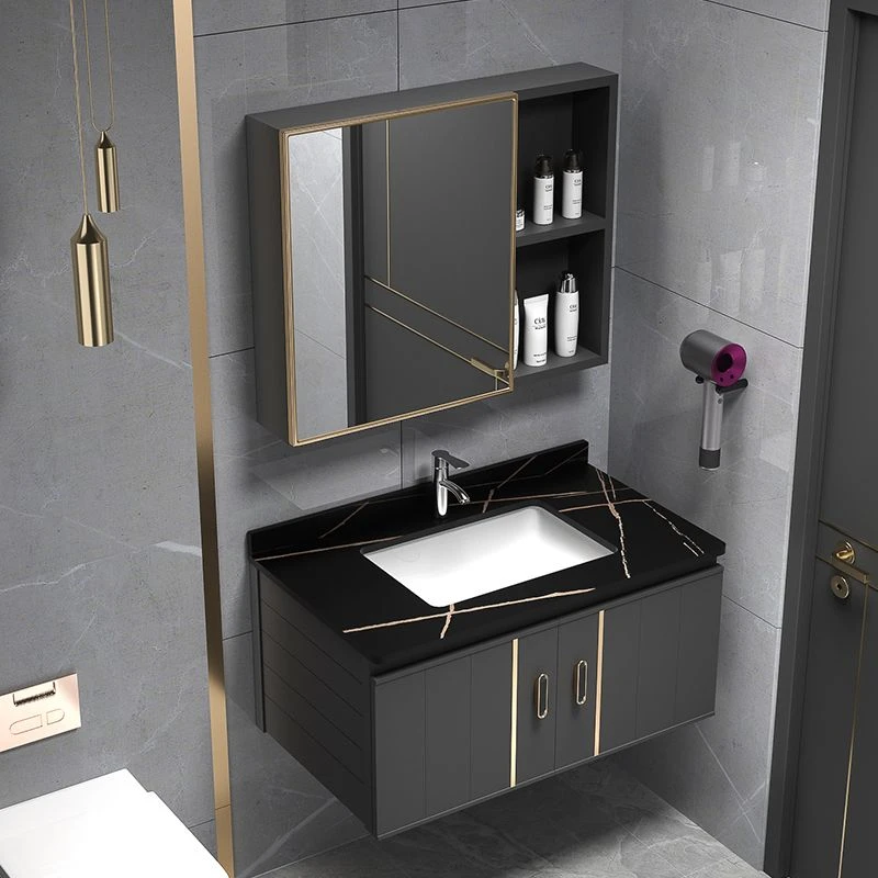 岩板太空铝合金浴室柜卫生间洗手盆柜洗漱台镜柜一体洗脸盆柜优质