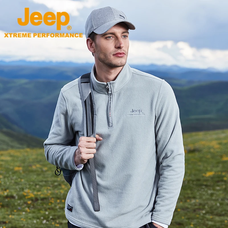 JEEP/吉普秋冬男士保暖御寒半开衫抓绒衣休闲舒适户外运动上衣