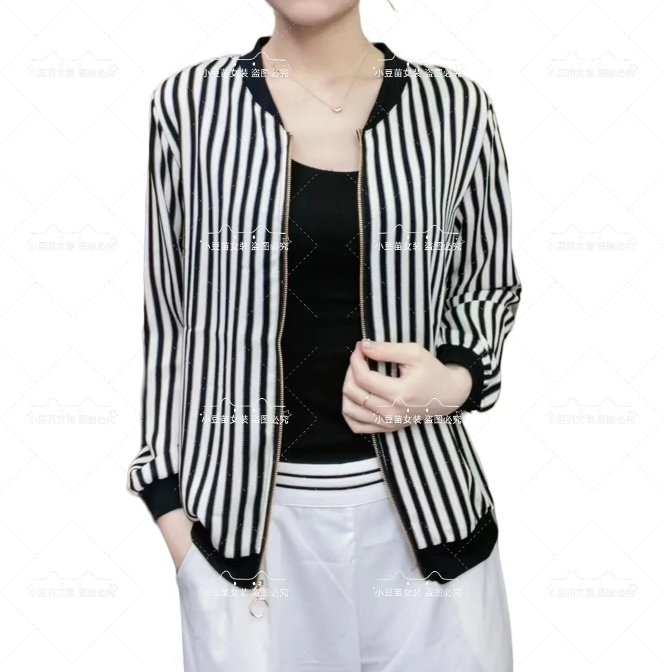 【竖条】新款时尚百搭透气薄款女士休闲洋气国风复古印花妈妈装轻薄