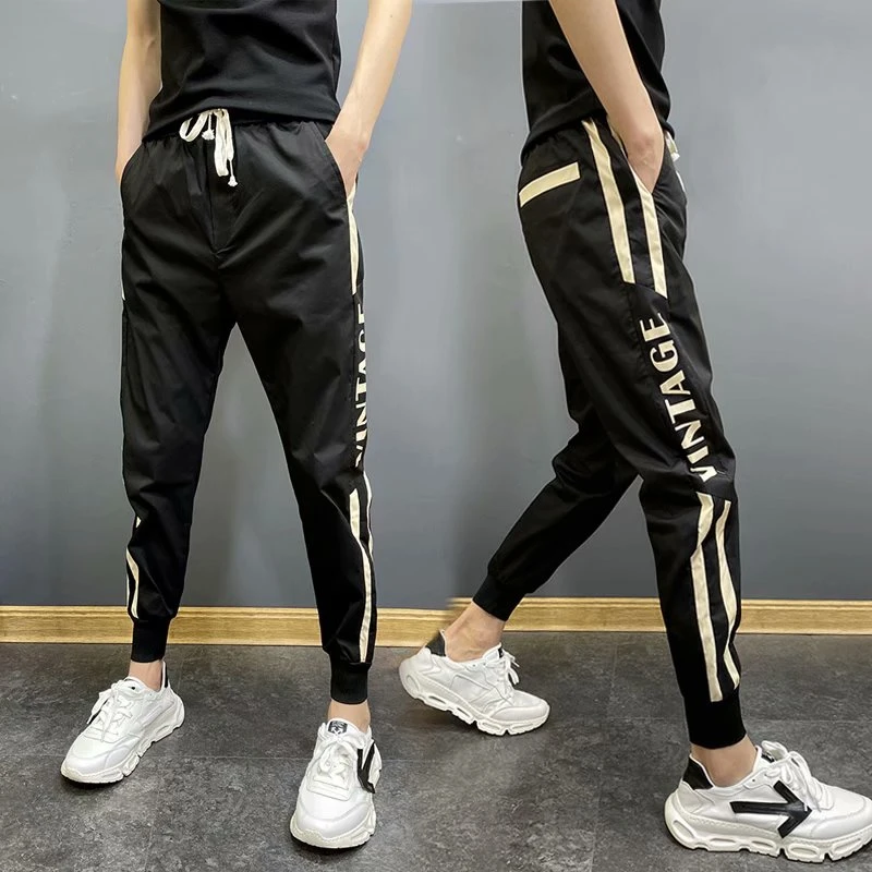 2023春夏季薄款潮流男士新款修身百搭休闲裤束脚九分裤哈伦裤子男