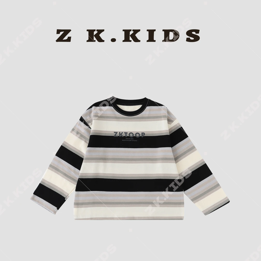 【Z&K】秋季中大童条纹T恤百搭印花长袖ZK-122837