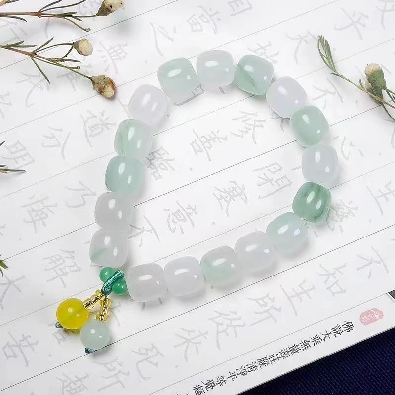 天然天山翠手链飘花圆珠老形珠招财转运珠冰透百搭多样性发货其一