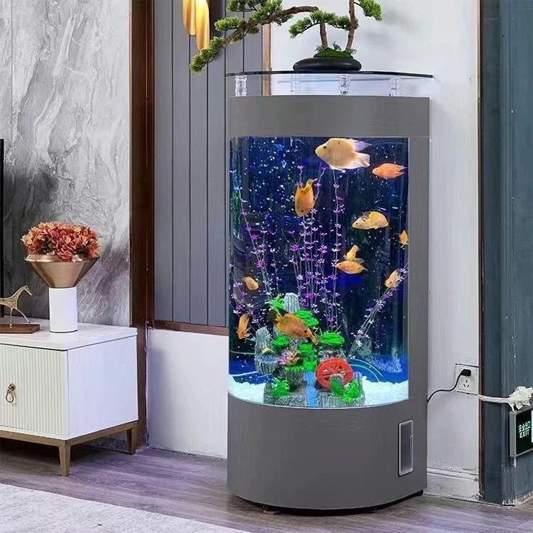 金鱼缸半圆玻璃客厅中小型生态家用落地鱼缸水族箱靠墙懒人免换水