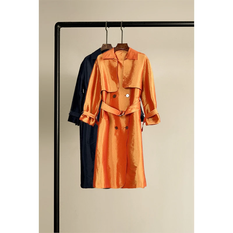 原创轻奢高级感女装中长款风衣女重工艺细带收腰显瘦大衣外套