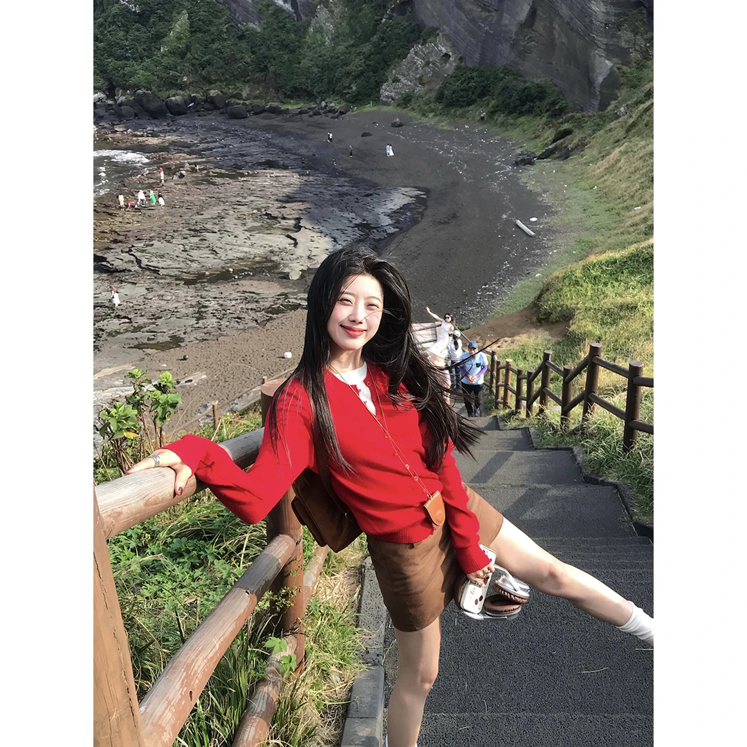 Joeyoo李乔优【秋日假两件】韩系设计感显瘦针织衫修身百搭开衫上衣