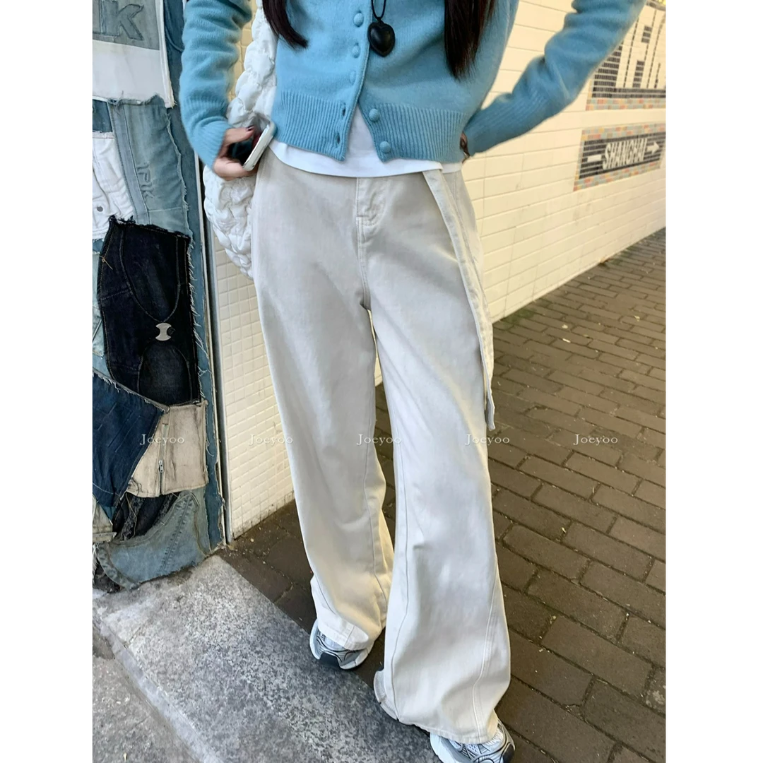 Joeyoo李乔优【港风弯刀裤】系带高腰阔腿牛仔裤女秋季港风弯刀裤