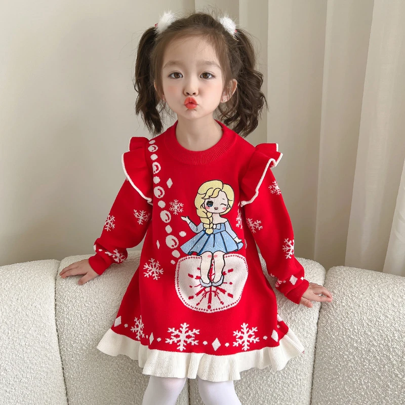 爱莎毛衣裙女童2023秋冬季新款冰雪奇缘爱沙秋装艾莎毛衣连衣裙子