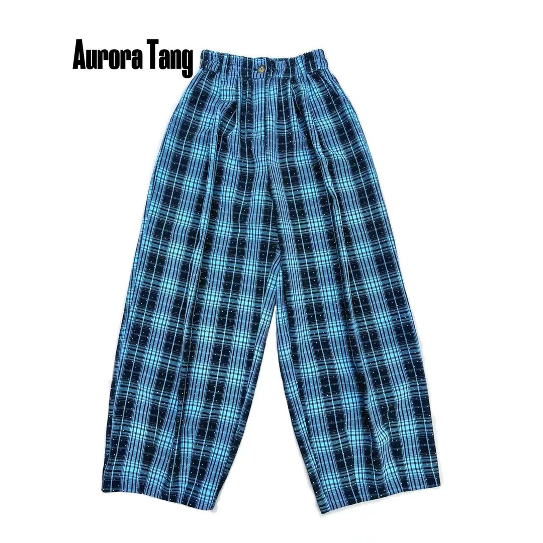 【AOYI】24ss买手店Aurora Tang夏季新款烫钻气质时尚格子裤宽松