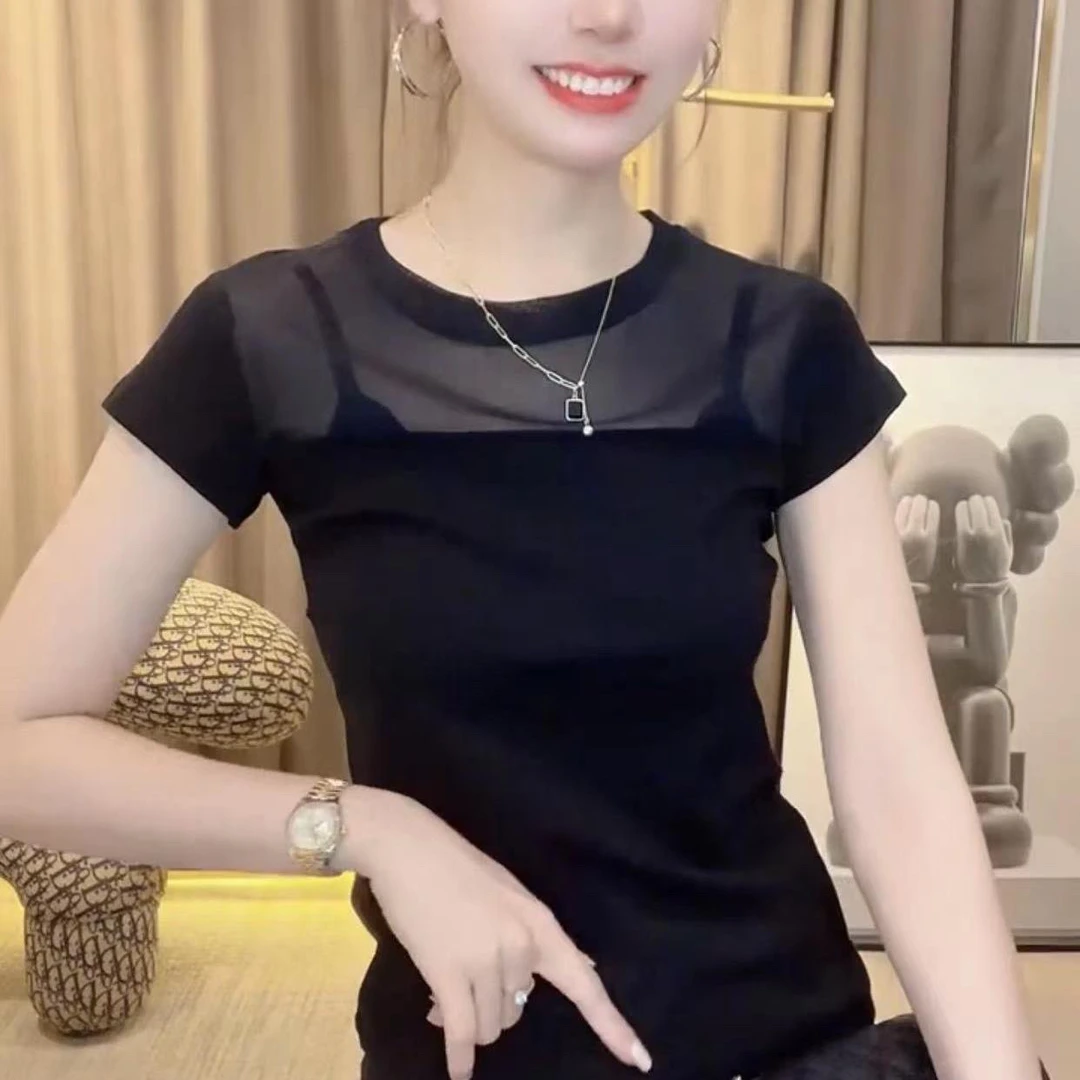 夏季3399短袖蕾丝衫性感潮流风打底衫女人味T恤衫独特款