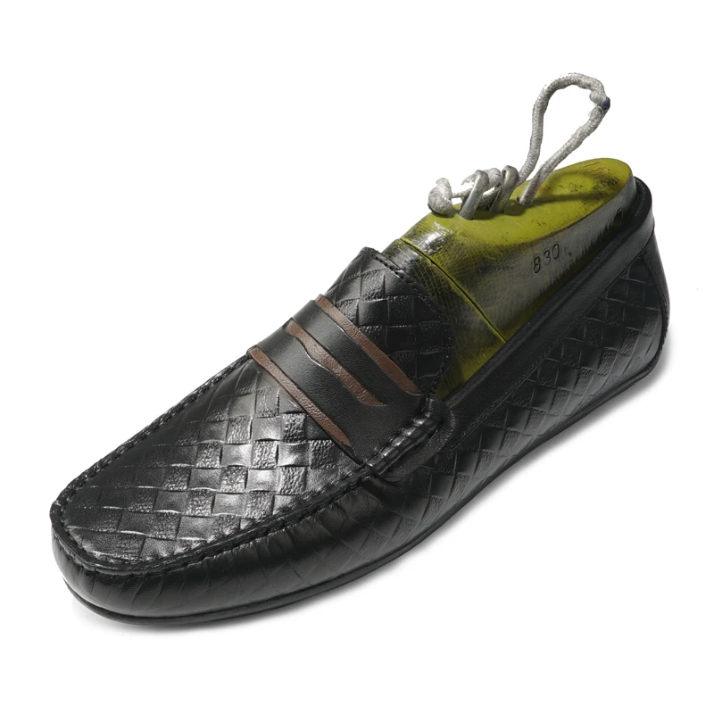 2024夏季男士真皮豆豆鞋编织纹乐福鞋低帮软底舒适透气真皮皮鞋