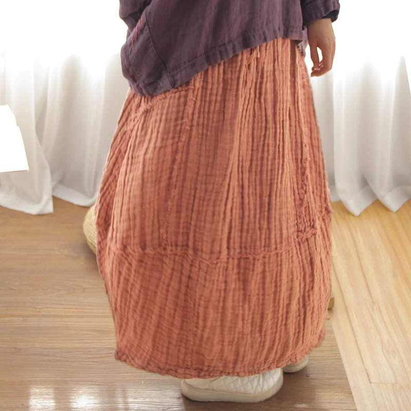 花枝秾原创新款双层褶皱肌理亚麻个性百搭拼接花苞半身裙女秋冬