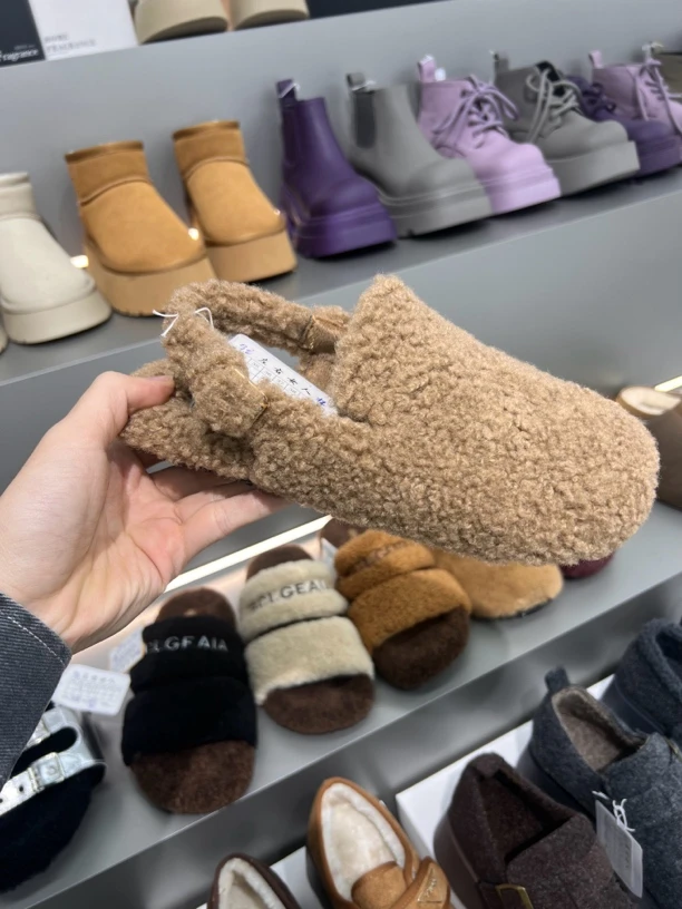 W78 韩版百搭平底懒人棉拖鞋毛绒厚底包头半拖鞋