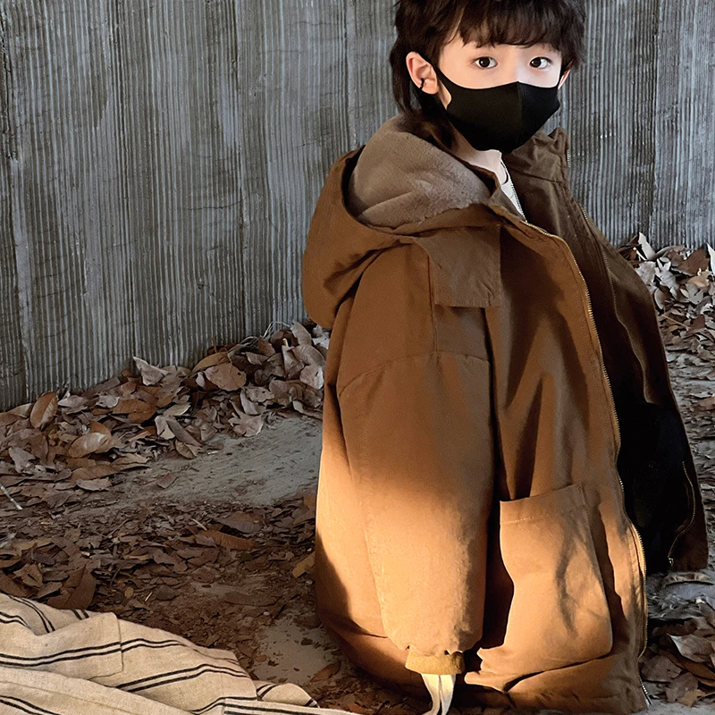 【幼萌童品】韩版男孩棉袄冬季加绒加厚女宝时尚连帽保暖派克服潮