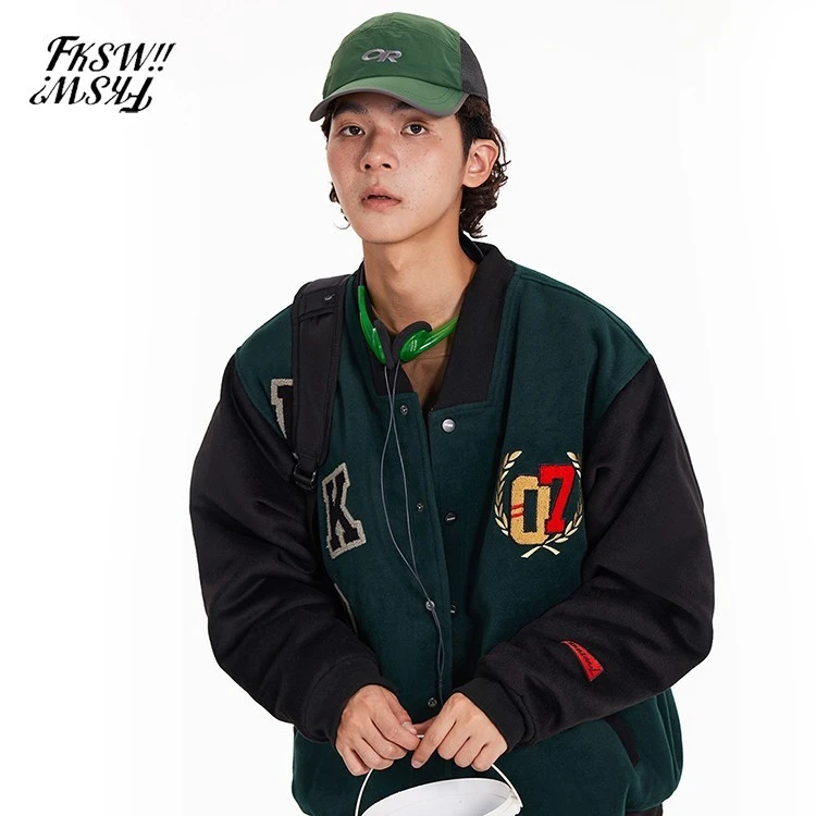 废克赛文 07毛呢棒球服夹克男女春季美式情侣装潮流保暖运动外套