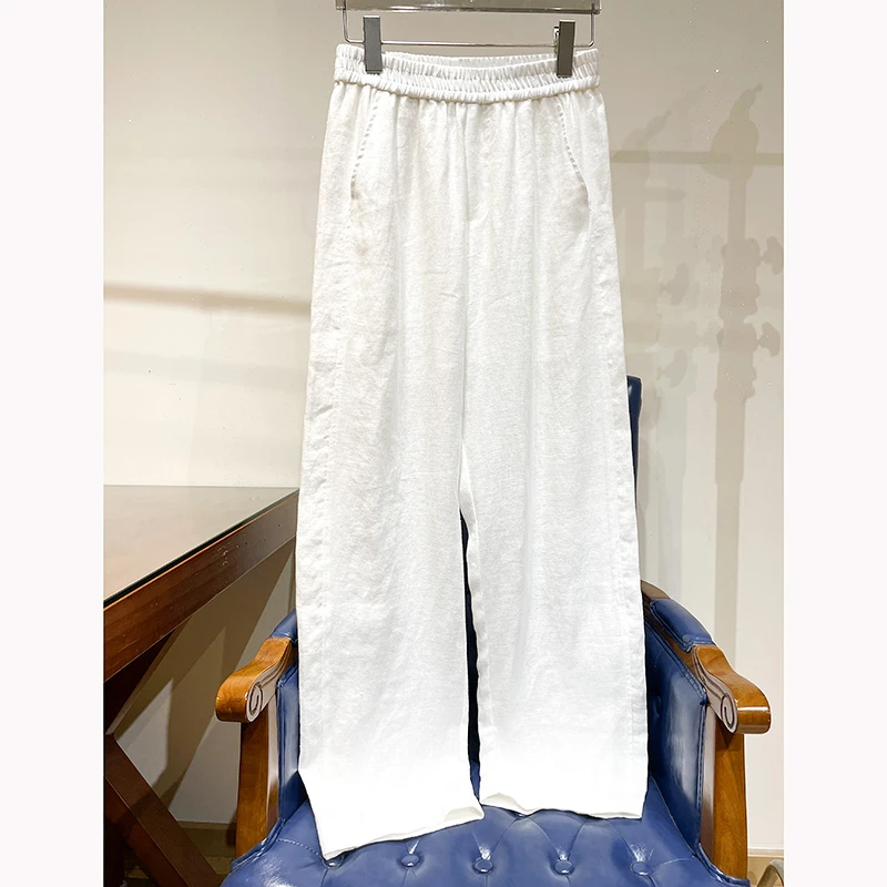 8064 全亚麻松紧腰休闲裤香蕉裤女