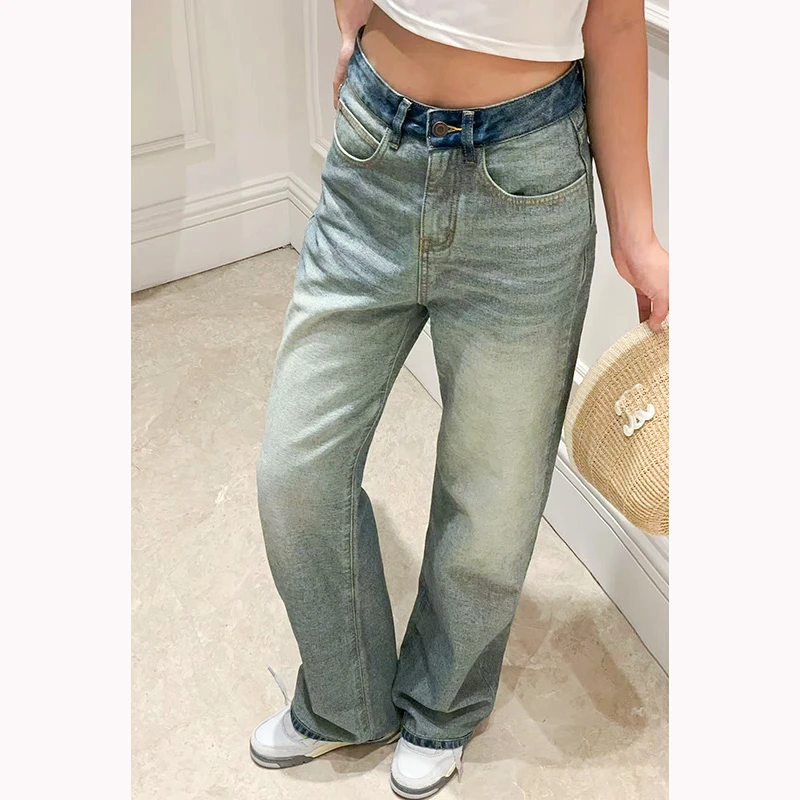 8058早秋新款牛仔裤显瘦高腰直筒设计感修身美式时尚小众百搭休闲