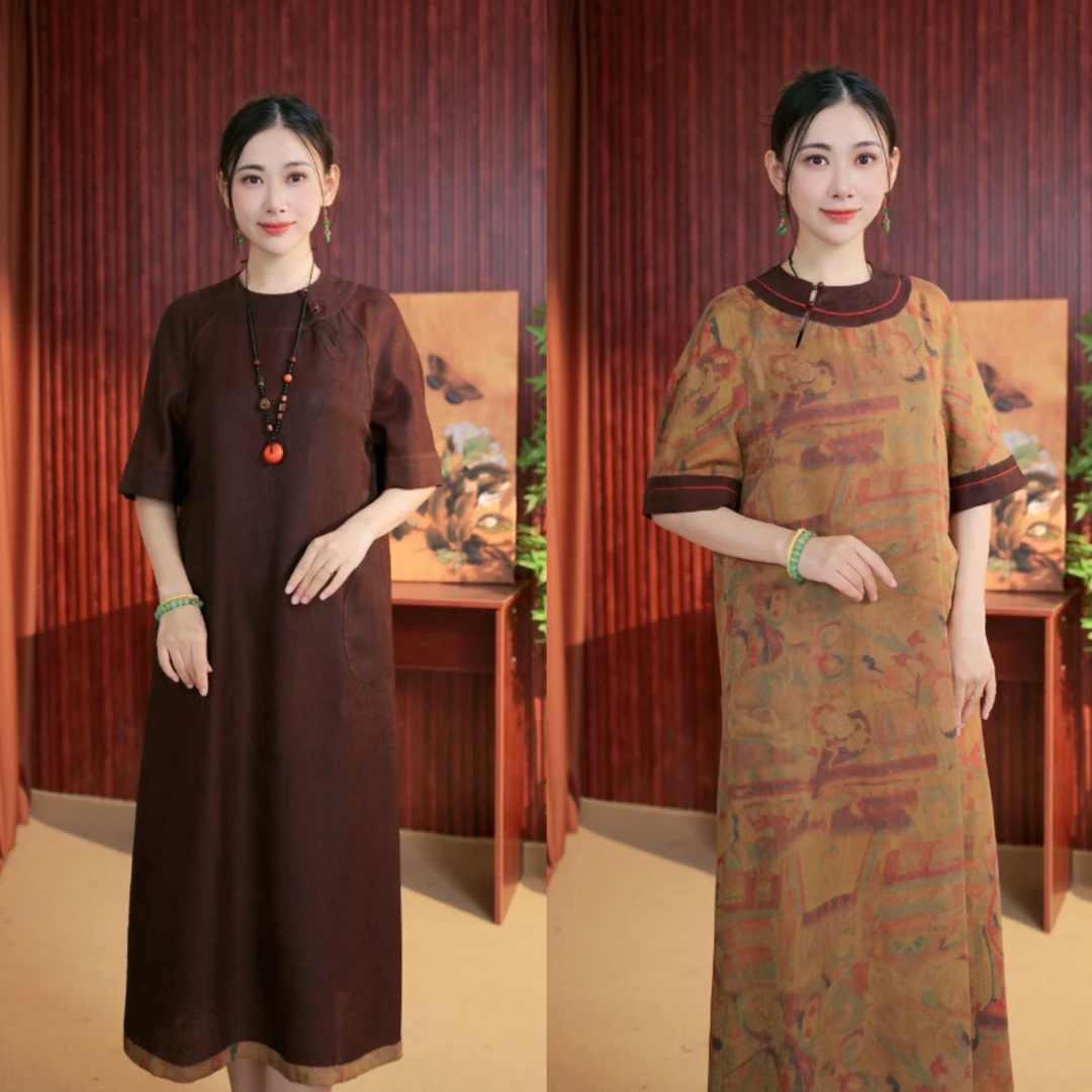 【仙女秋宴】柒夫人高定红云纱花萝气质复古中国风连衣裙25122