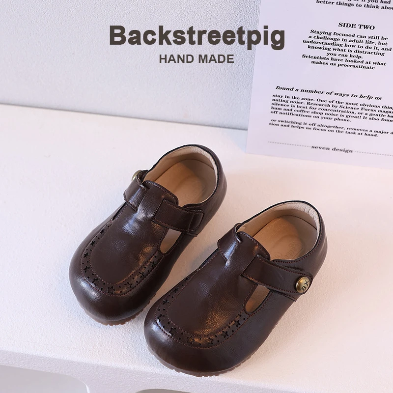 儿童皮鞋时尚高街洋气黑色男童鞋防滑百搭男童鞋百搭韩版女童皮鞋