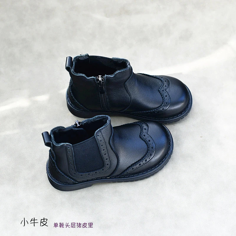 儿童马丁靴靴真皮女童英伦皮靴黑色男童潮靴新款秋冬软底儿童短靴