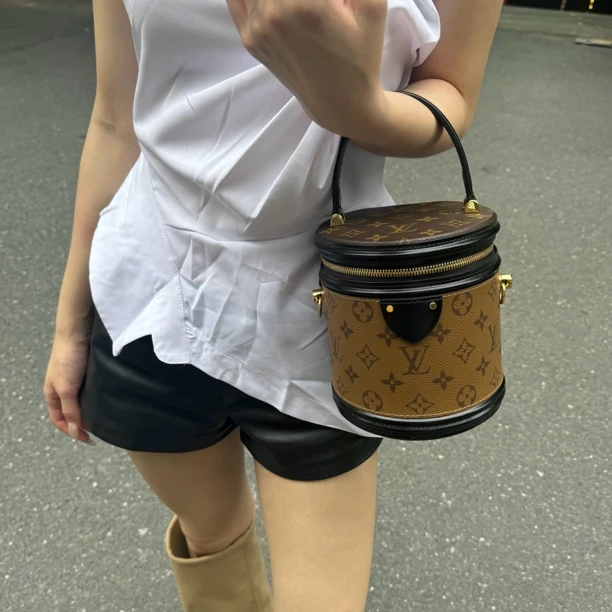 95新 LouisVuitton/路易威登 LV老花发财桶手提包斜挎包经典圆筒