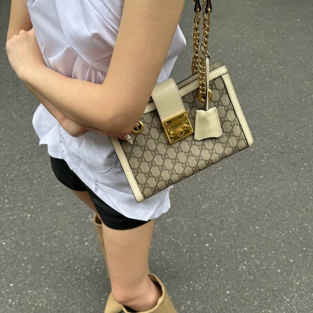 95新 GUCCI/古驰 古驰padlock白色小号单肩包休闲时尚经典女士
