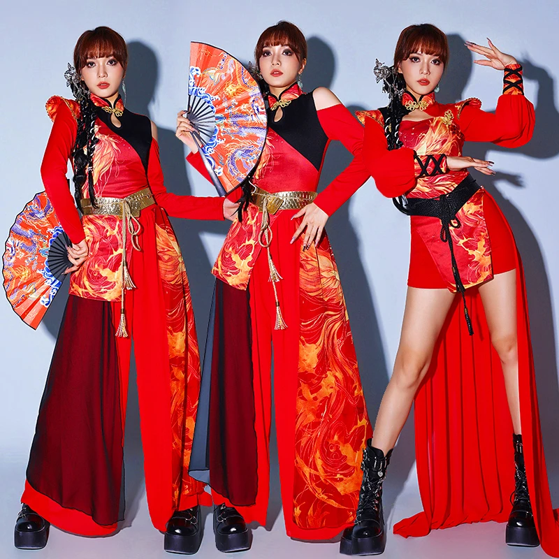 舞蹈服女套装中国风打鼓服装国潮新款爵士舞演出服国风女团舞台装