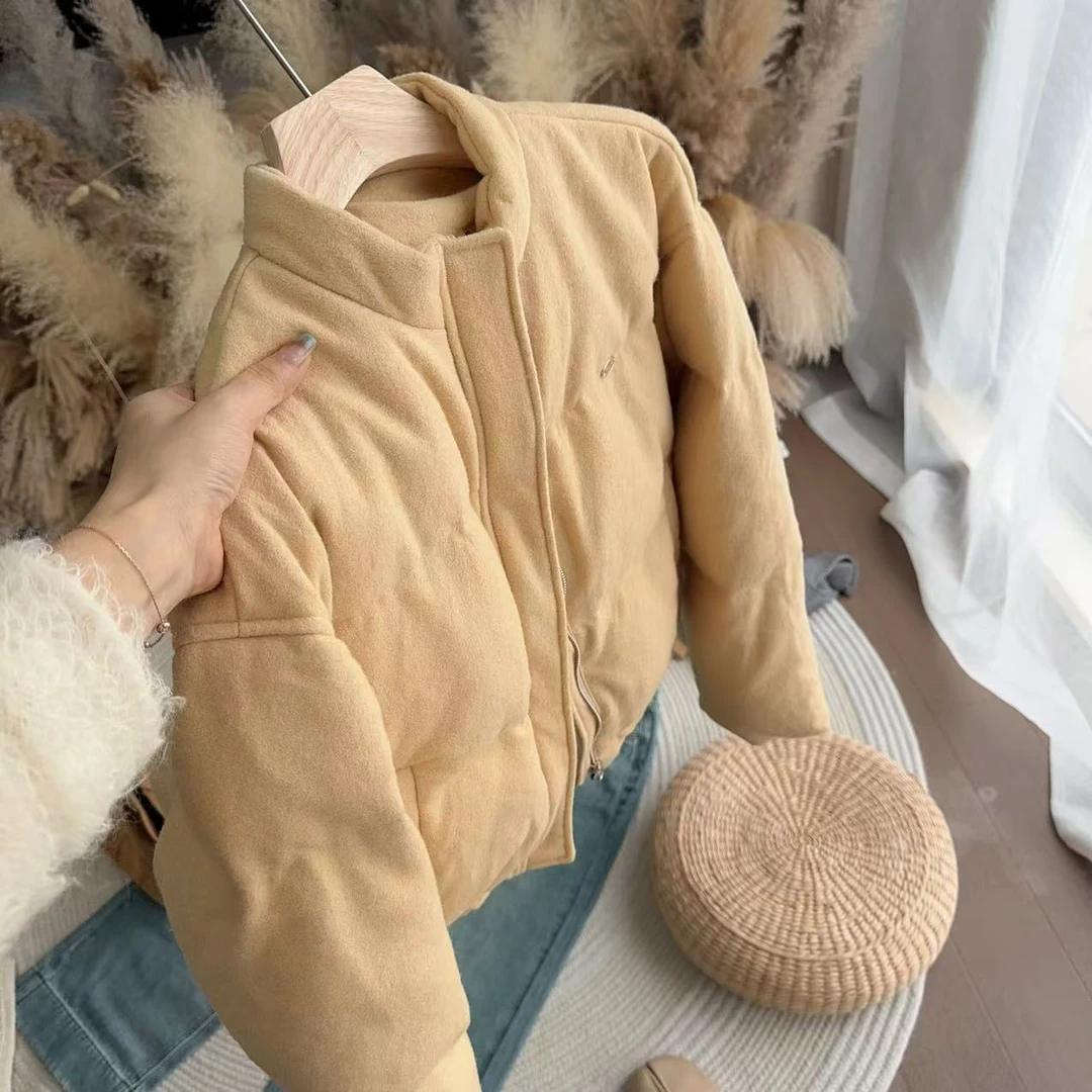 纯色羽绒服韩版秋冬时尚短款黄色保暖立领