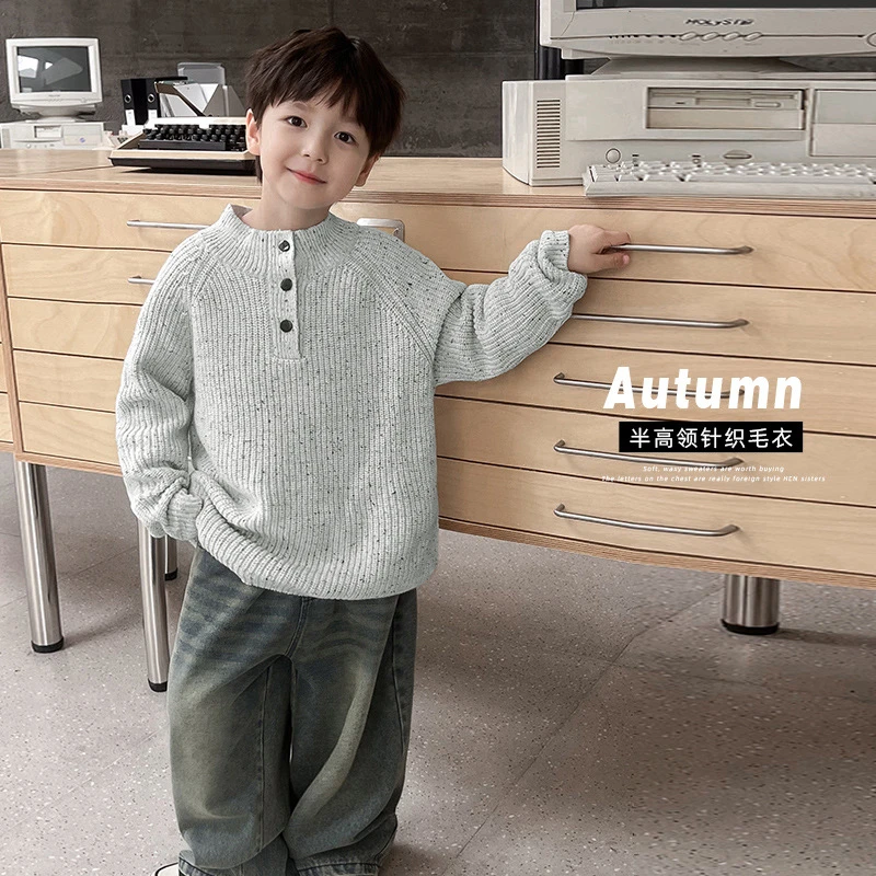 2024秋冬童装韩版宝宝针织衫百搭半高领男童毛衣洋气休闲儿童