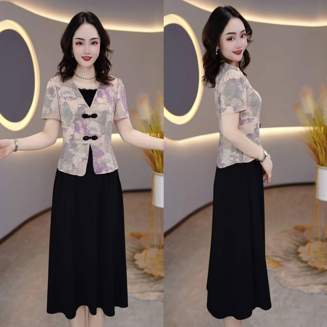 2024夏季超有女人味的气质妈妈装时尚减龄显瘦新款连衣裙M-5XL