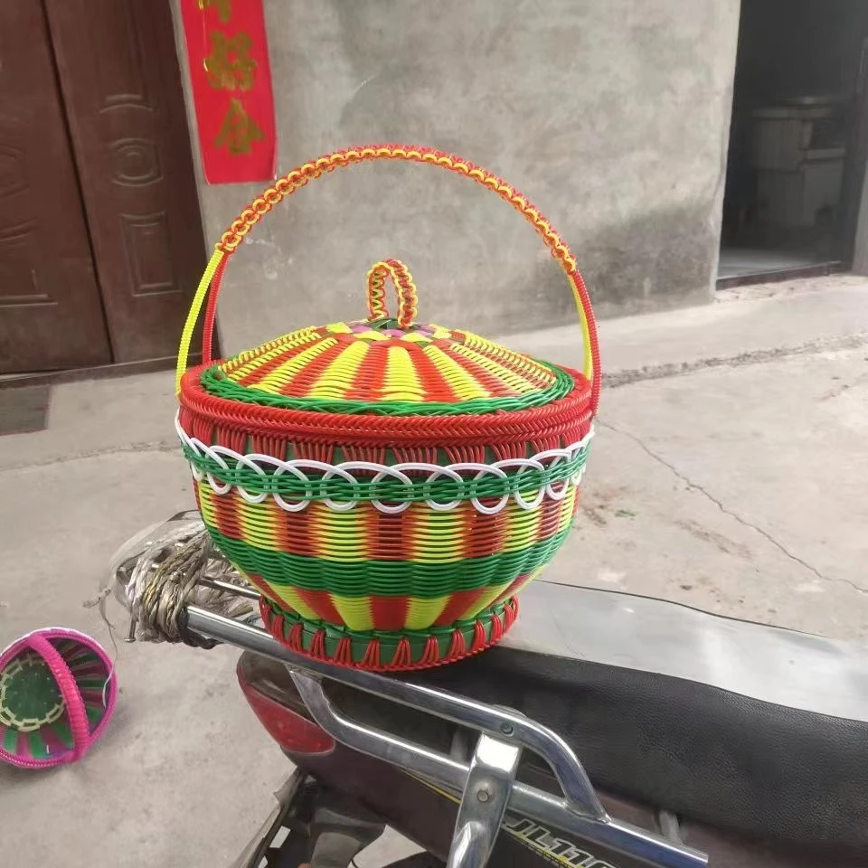 纯手工编织加盖子花篮