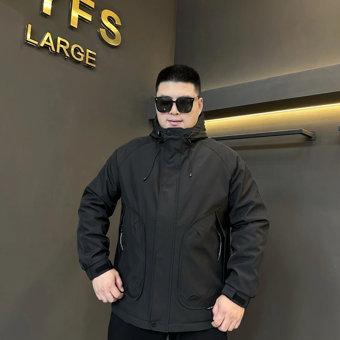 胖语大码男装 2024冬季新款男士简约百搭大口袋工装棉服88908#S