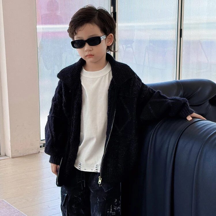 HY24020男童帅气针织衫2024秋季新款儿童韩版纯色中小童外穿开衫